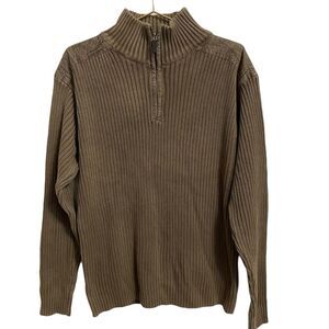 Oscar De La Renta Cotton Taupe Quarter Zip Sweater Size MED